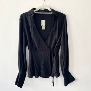 NEW J. Crew Wrap V-Neck Collar Blouse Black